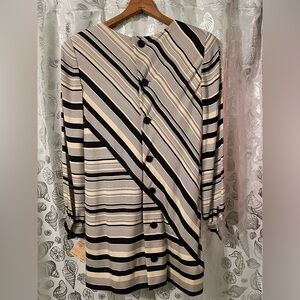 Vintage Bill Blass for Neiman Marcus Striped Black and Cream Button-Up Dress